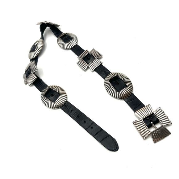 VINTAGE 1993 - Navajo Silver & black Leather Concho unisex Belt main image 15